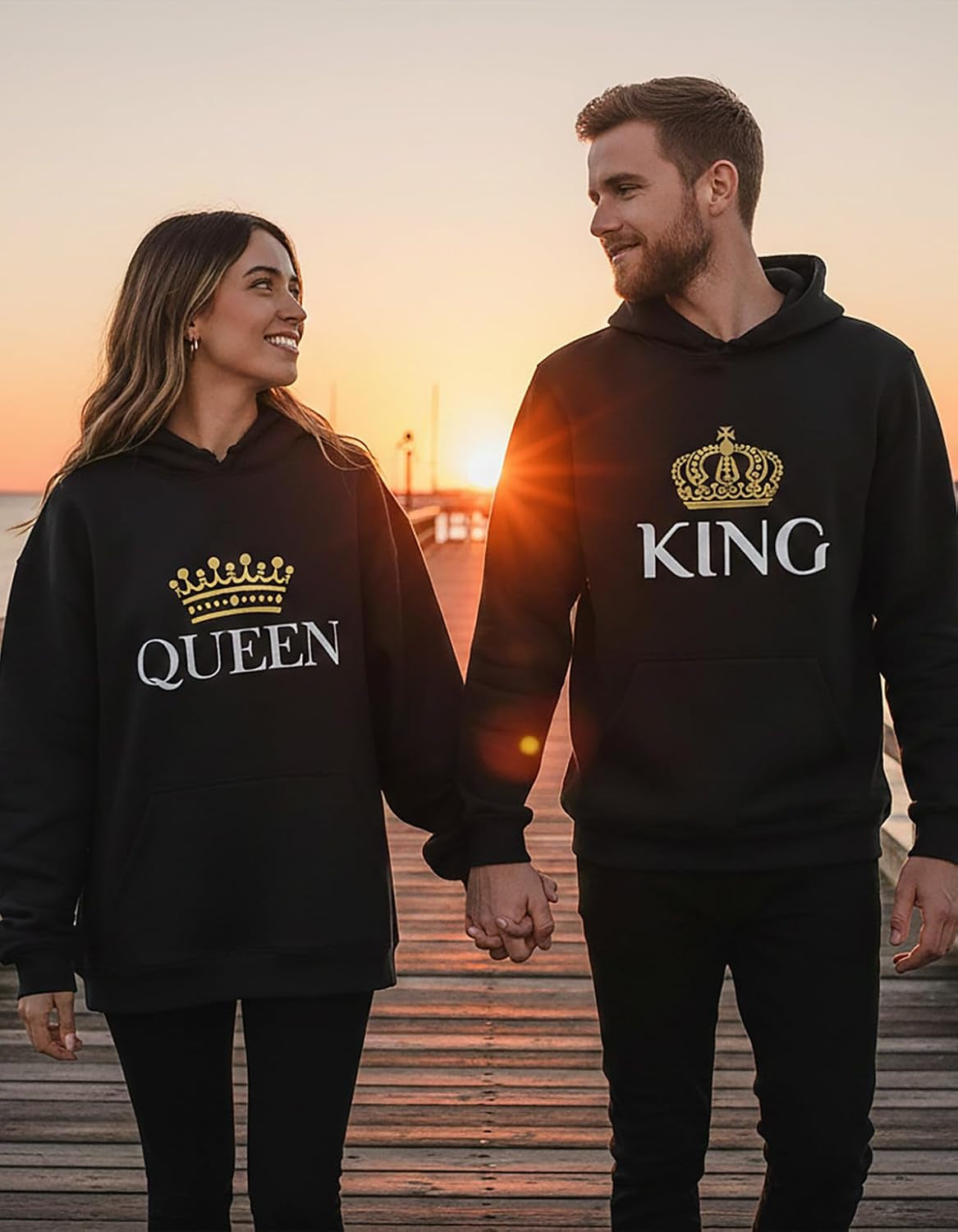 King Queen Matching Couple Hoodie Set His Hers Valentine'S Day
