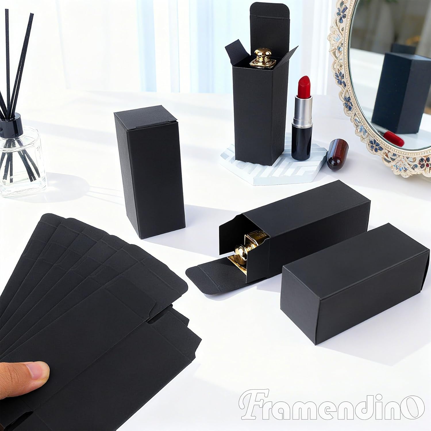 , 50 Pack Black Kraft Paper Lipstick Boxes Rectangle Bottle Reusable Lip Balm Packaging Cases Gift Wrapping Box for DIY (3.54X1.41X1.41)