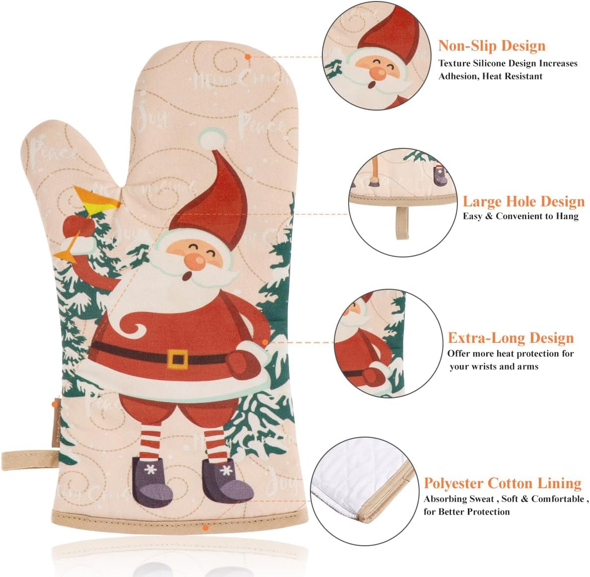 5Pcs Christmas Oven Mitts and Pot Holders Sets, Heat Resistant Oven Gloves, Christmas Kitchen Decor for Kitchen Cooking Baking Grill Baking BBQ and Accessories