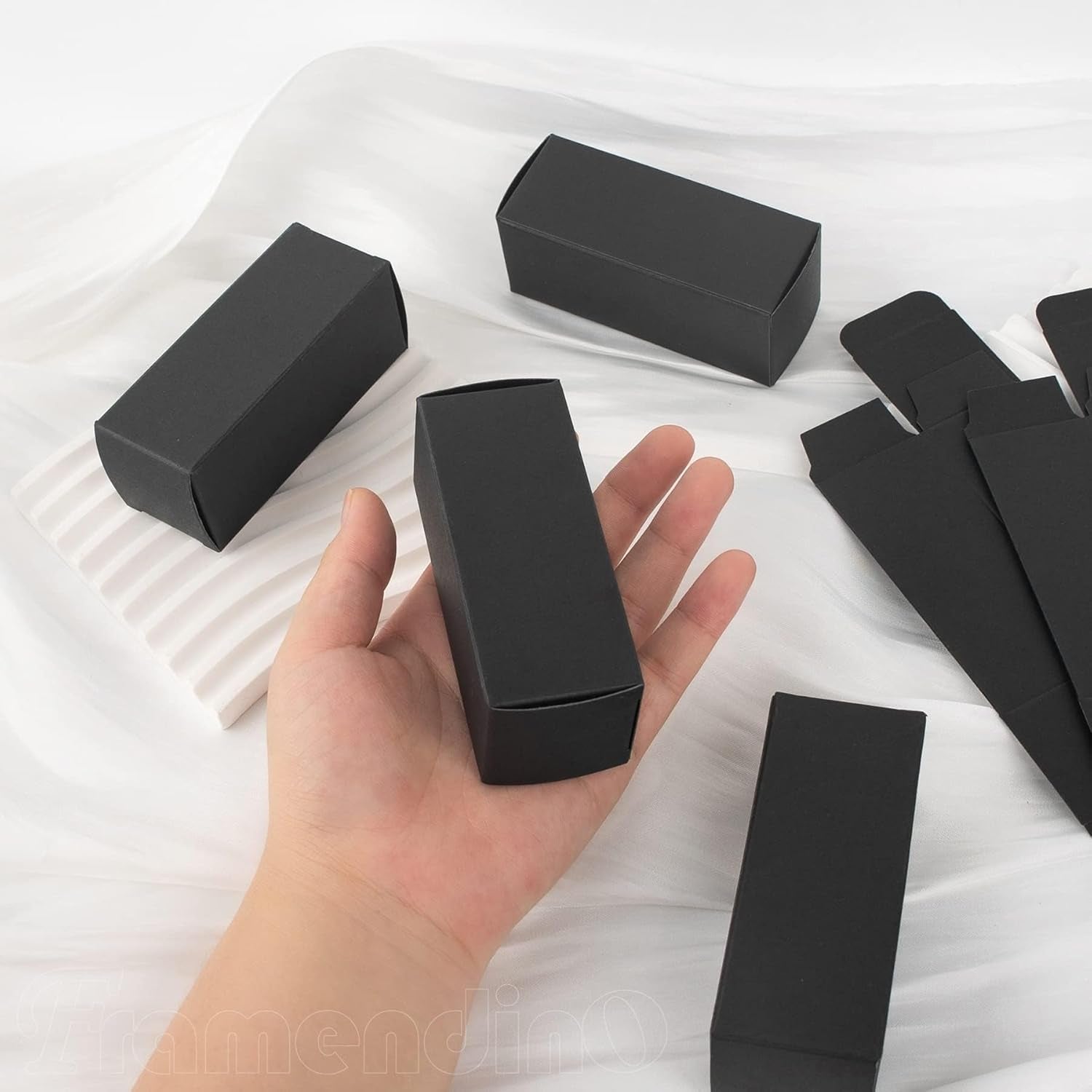 , 50 Pack Black Kraft Paper Lipstick Boxes Rectangle Bottle Reusable Lip Balm Packaging Cases Gift Wrapping Box for DIY (3.54X1.41X1.41)
