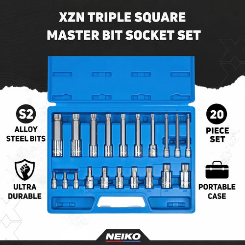 10054A XZN Triple Square Spline Bit Socket Set | Extra Long 4” | 4Mm to 18Mm | 10-Piece Set | S2 and Cr-V Steel