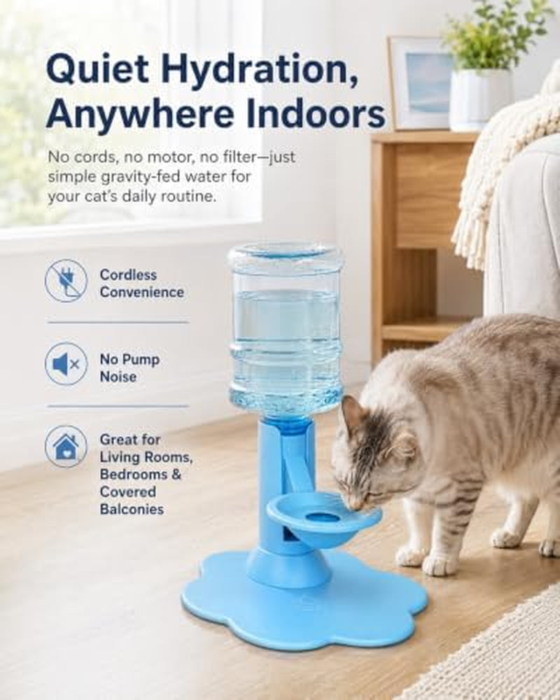Gravity Cat Water Dispenser Stand Automatic Refill Elevated Bowl | Anti-Tip Suction Base with 650 Ml Bottles Filter-Free No Electricity Pet Waterer for Indoor Cats and Small Dogs