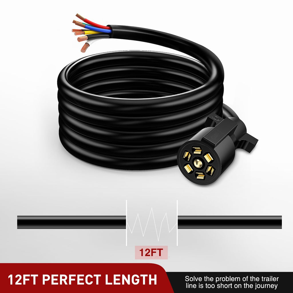 7Way 12FT 7 Way Trailer Extension Cord Heavy Duty