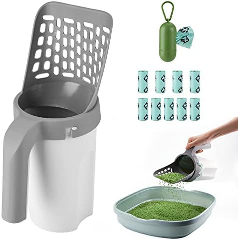 Cat Litter Scooper with Holder, Cat Litter Shovel with Waste Can,Refill Bag | 135 Refill Bags (9 Boxes of 15 Bags), Large Capacity Cat Scooper Portable Shovel
