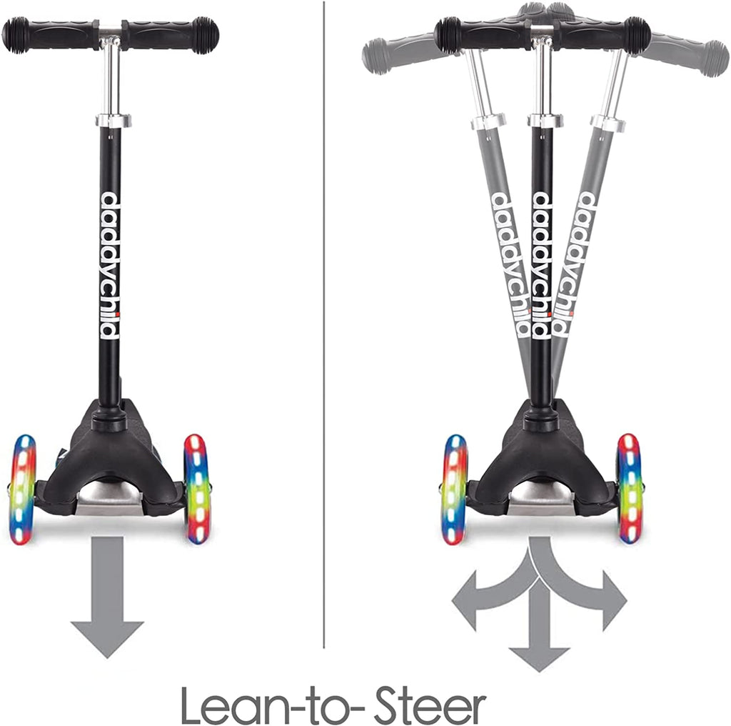3-Wheel Kick Scooter for Kids Ages 3-8 Lean-To-Steer Toddler Scooter with Extra Wide Light up Wheels, 4 Adjustable Heights, Foldable Scooters for Boys & Girls, Max Weight 110Lbs