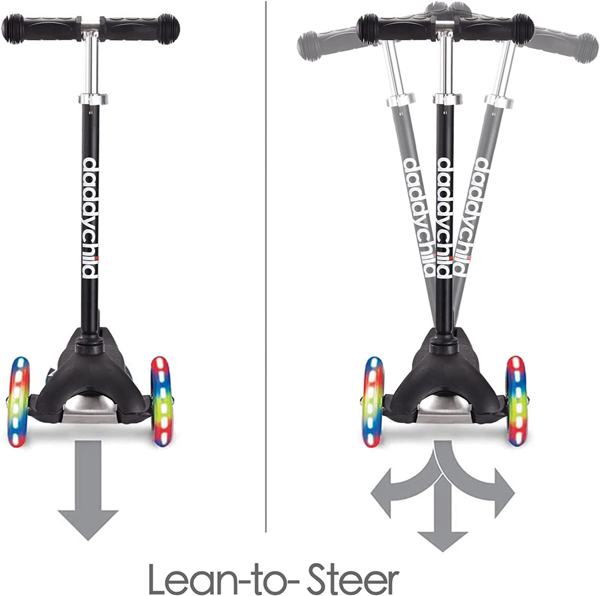 3-Wheel Kick Scooter for Kids Ages 3-8 Lean-To-Steer Toddler Scooter with Extra Wide Light up Wheels, 4 Adjustable Heights, Foldable Scooters for Boys & Girls, Max Weight 110Lbs