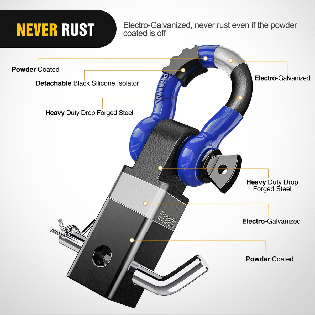 Shackle Hitch Receiver 2Inch for Vehicle Recovery with 3/4" Shackle