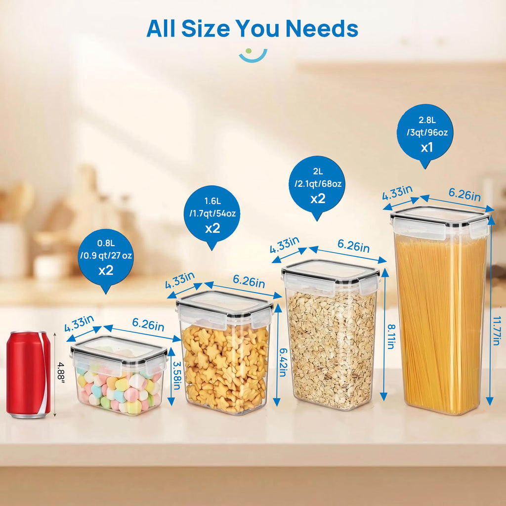 Airtight Food Storage Containers Set,  Bpa-Free 7Pcs Plastic Kitchen and Pantry Organization Canisters, Black