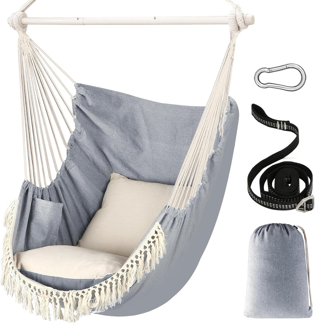 Hammock Chair Max 500 Lbs 2 Cushions Spreader Bar Strap Carabiner