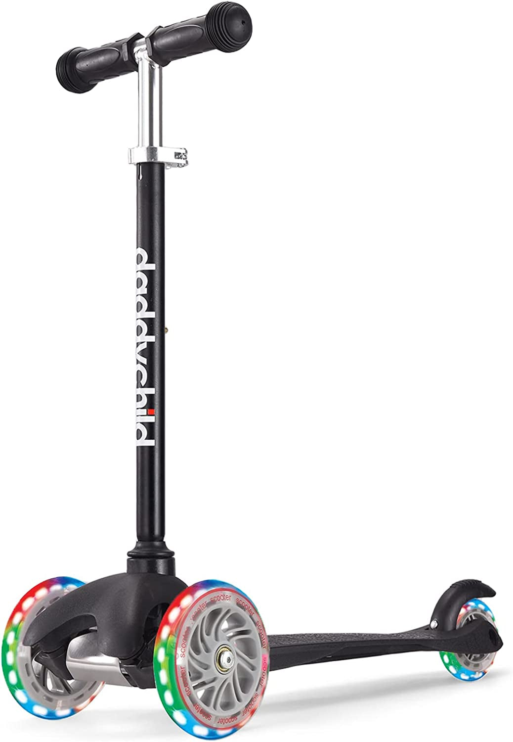 3-Wheel Kick Scooter for Kids Ages 3-8 Lean-To-Steer Toddler Scooter with Extra Wide Light up Wheels, 4 Adjustable Heights, Foldable Scooters for Boys & Girls, Max Weight 110Lbs
