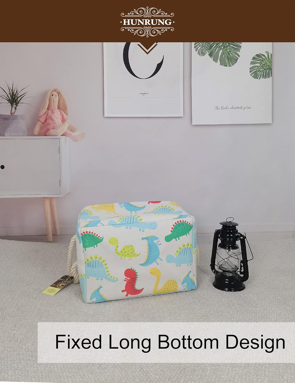 Rectangle Storage Basket Cute Canvas Organizer Bin for Pe, Dinosaur XL
