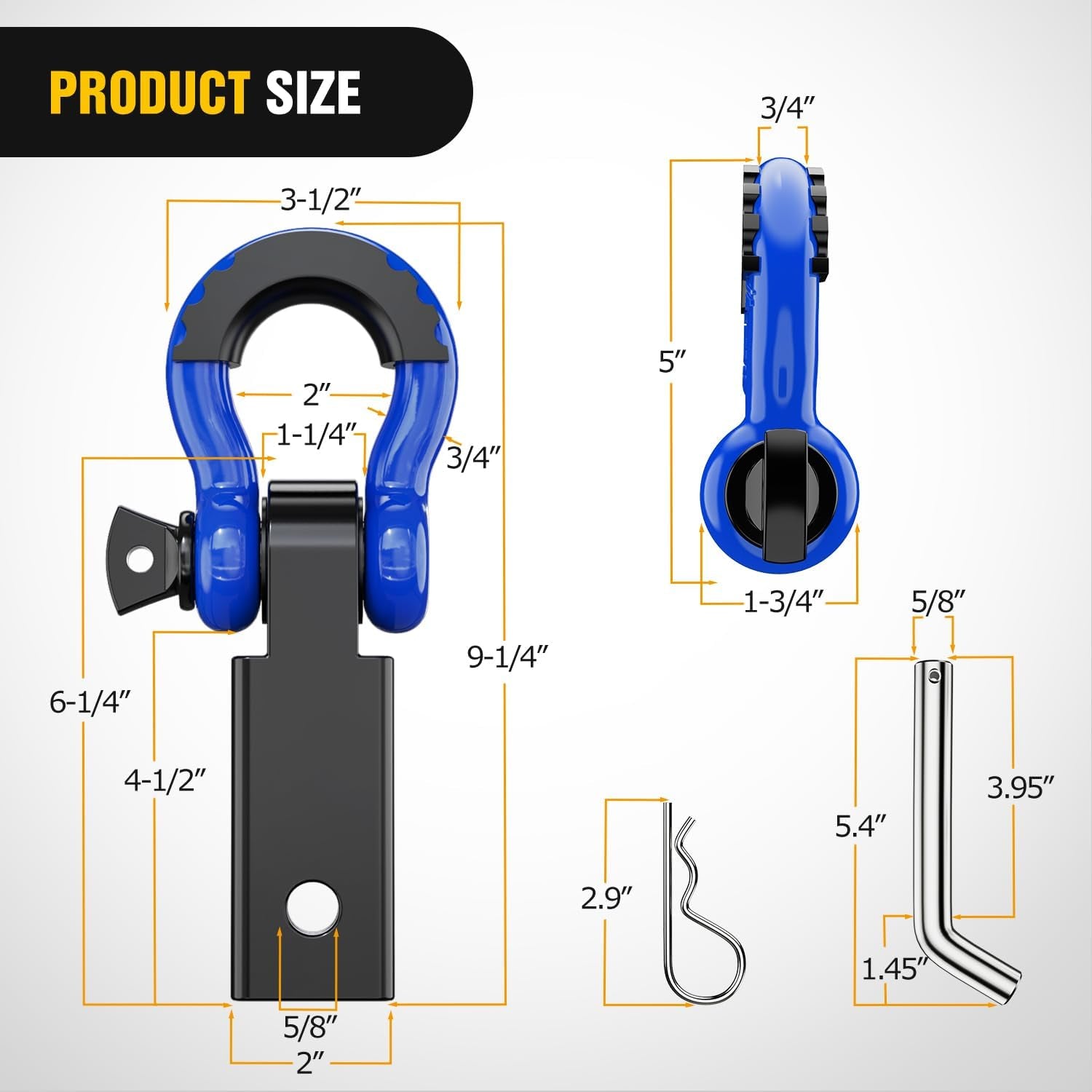 Shackle Hitch Receiver 2Inch for Vehicle Recovery with 3/4" Shackle
