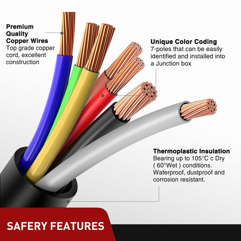 7Way 12FT 7 Way Trailer Extension Cord Heavy Duty