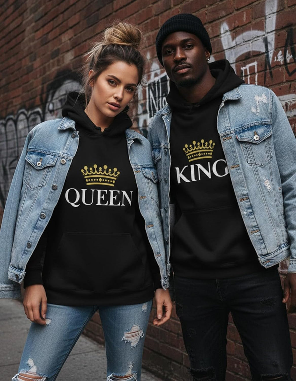 King Queen Matching Couple Hoodie Set His Hers Valentine'S Day