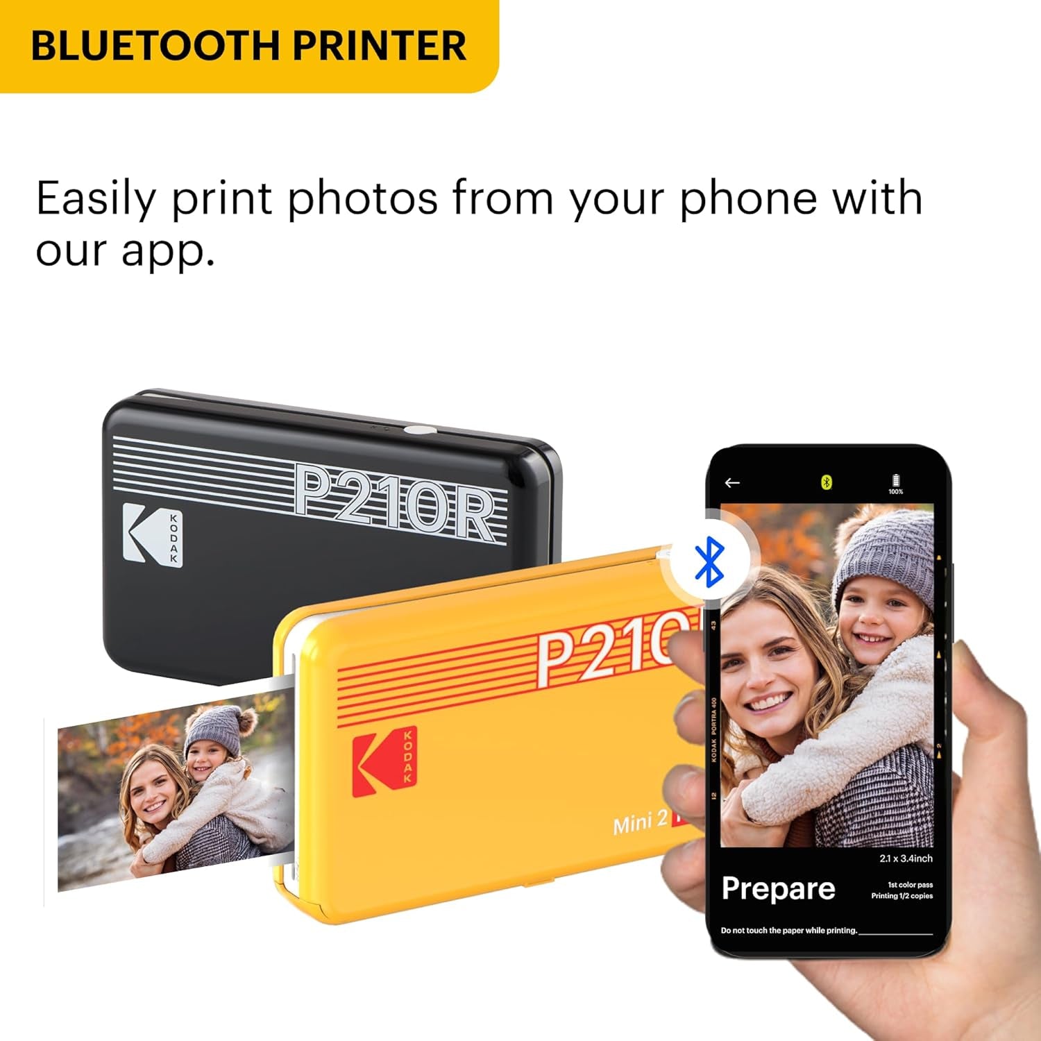 KODAK Mini 2 Retro 4PASS Portable Photo Printer (2.1X3.4 Inches) + 8 Sheets, Black
