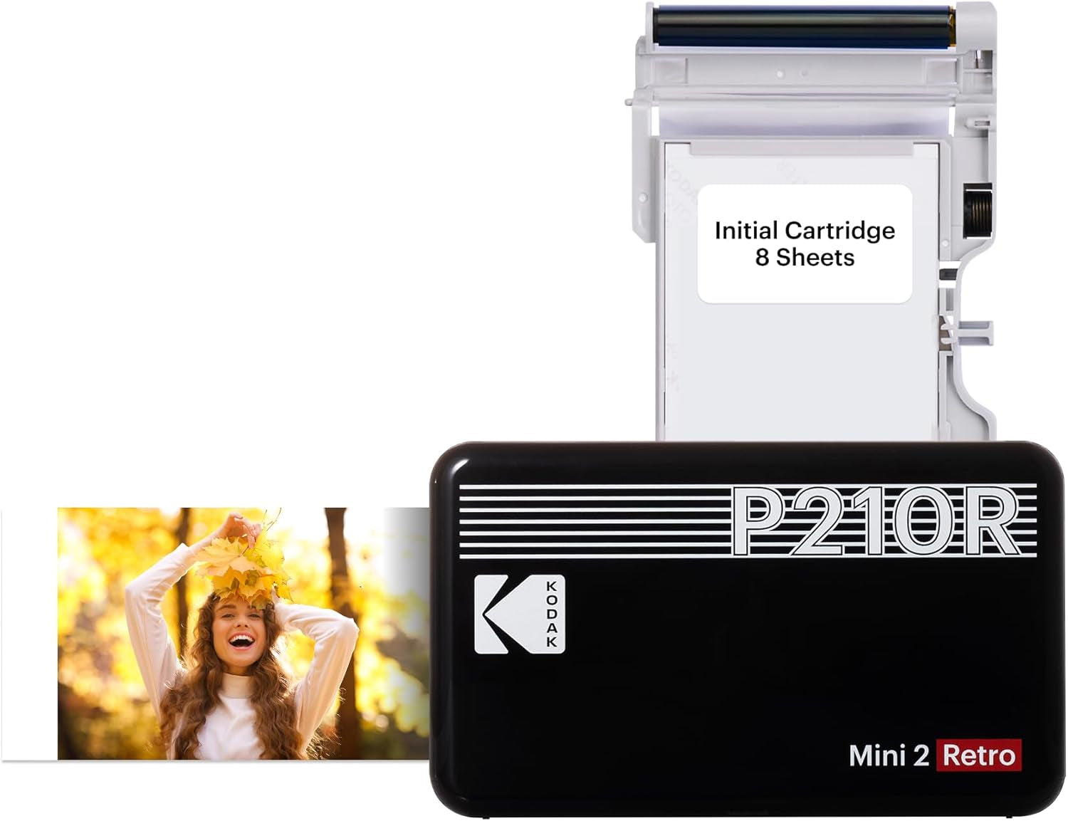 KODAK Mini 2 Retro 4PASS Portable Photo Printer (2.1X3.4 Inches) + 8 Sheets, Black