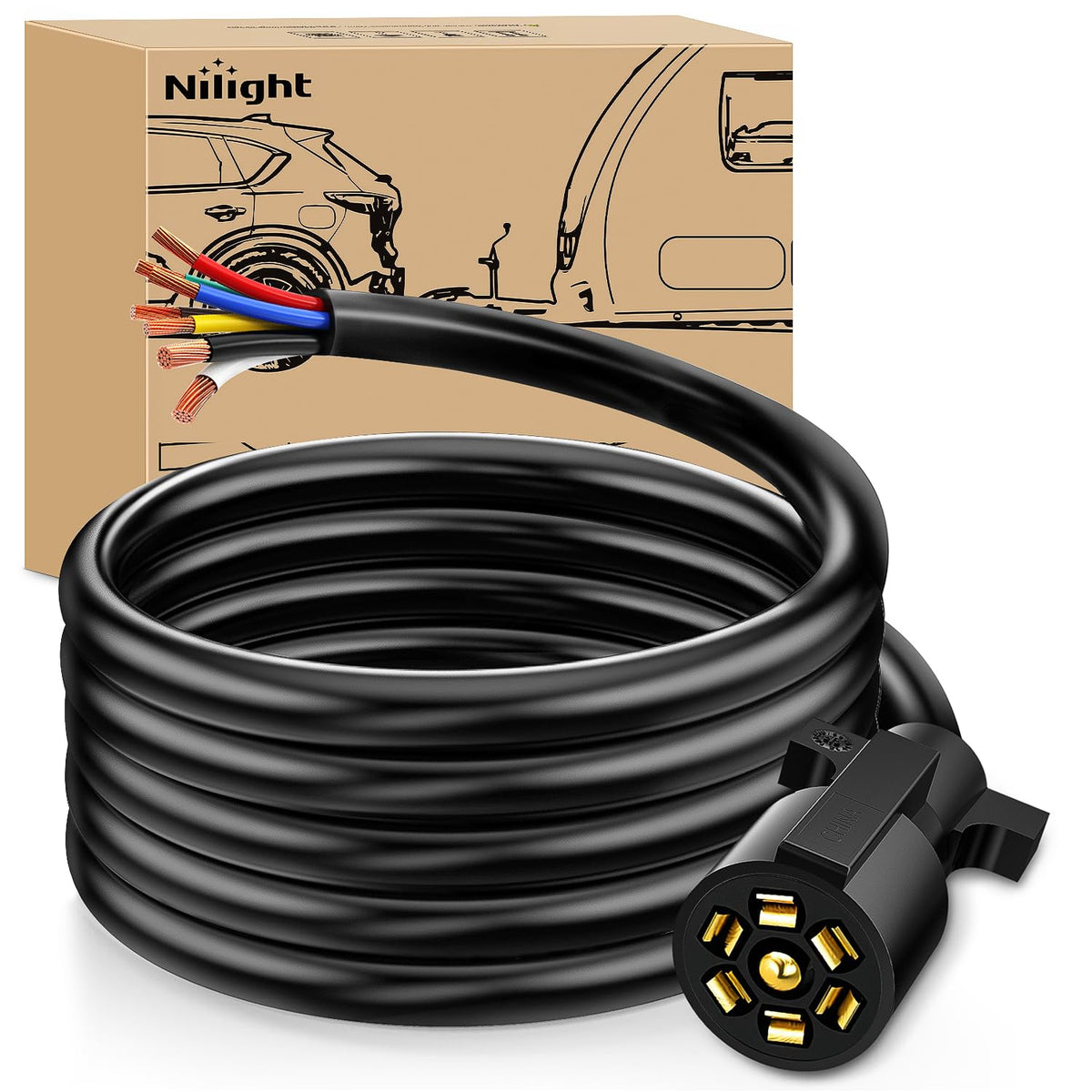 7Way 12FT 7 Way Trailer Extension Cord Heavy Duty