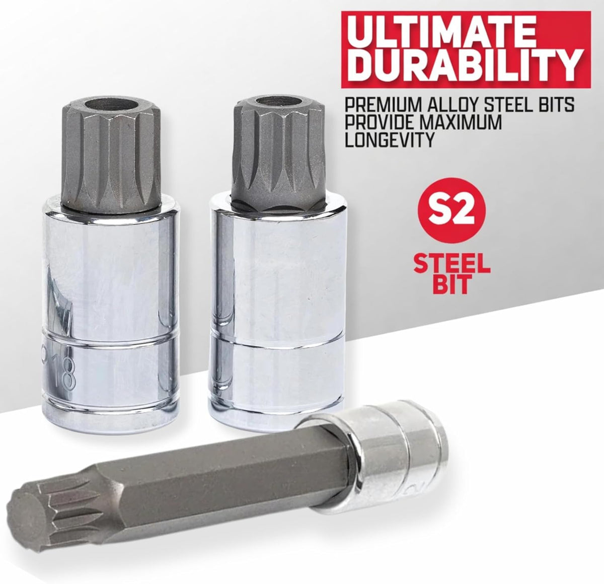 10054A XZN Triple Square Spline Bit Socket Set | Extra Long 4” | 4Mm to 18Mm | 10-Piece Set | S2 and Cr-V Steel