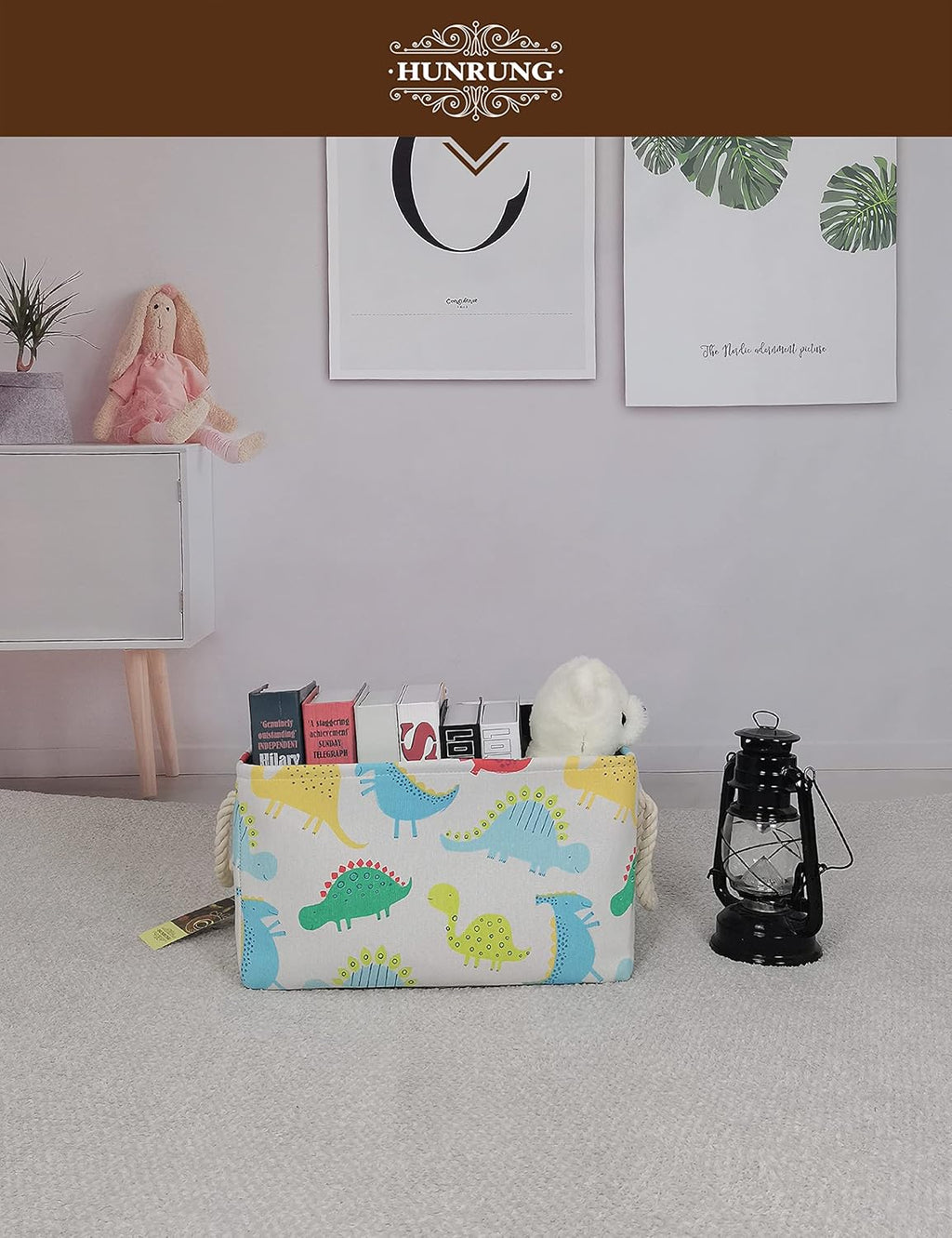 Rectangle Storage Basket Cute Canvas Organizer Bin for Pe, Dinosaur XL